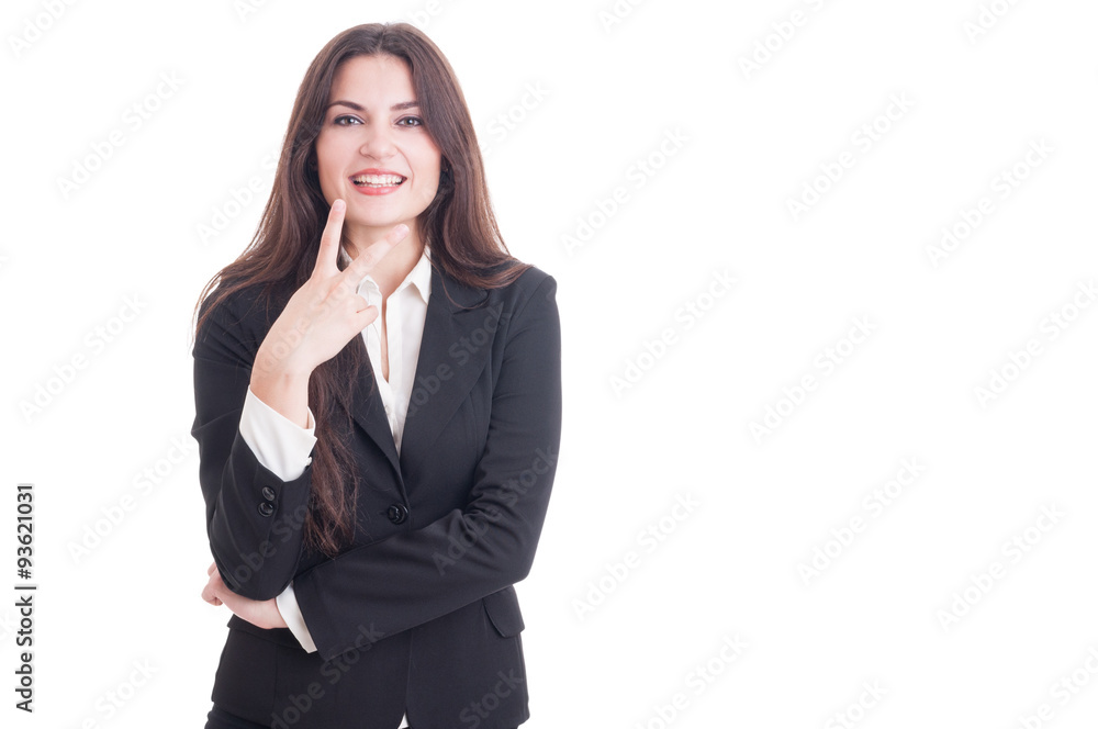Young business female showing number two with fingers Young business female showing number two with fingers