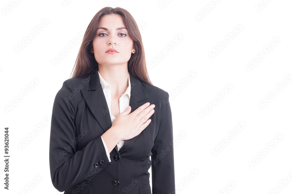 Young female politician or lawyer making an oath Young female politician or lawyer making an oath
