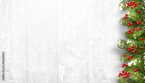 Christmas wooden background with fir branches