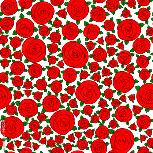 red hand drawn cartoon rose flowers