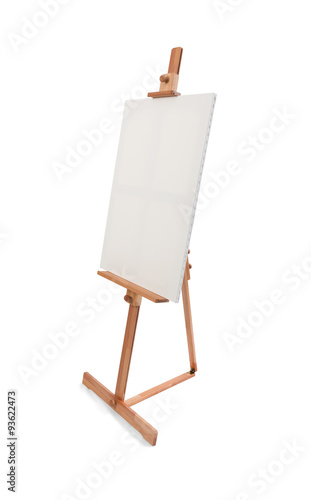 White painter canvas on wooden easel isolated on white