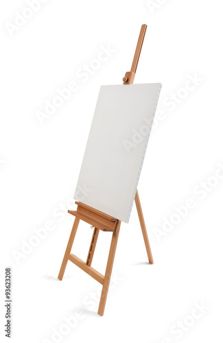 White painter canvas on wooden easel isolated on white