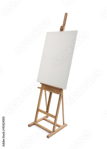 White painter canvas on wooden easel isolated on white