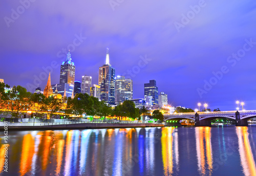 View of Melbourne skyline at night