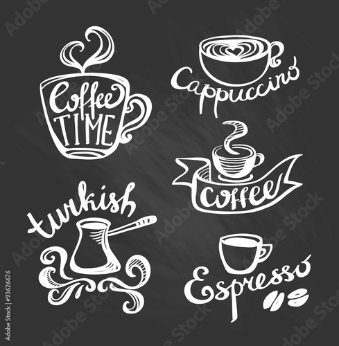 Coffee hand drawn Labels. Logo template collection. Vector icons.