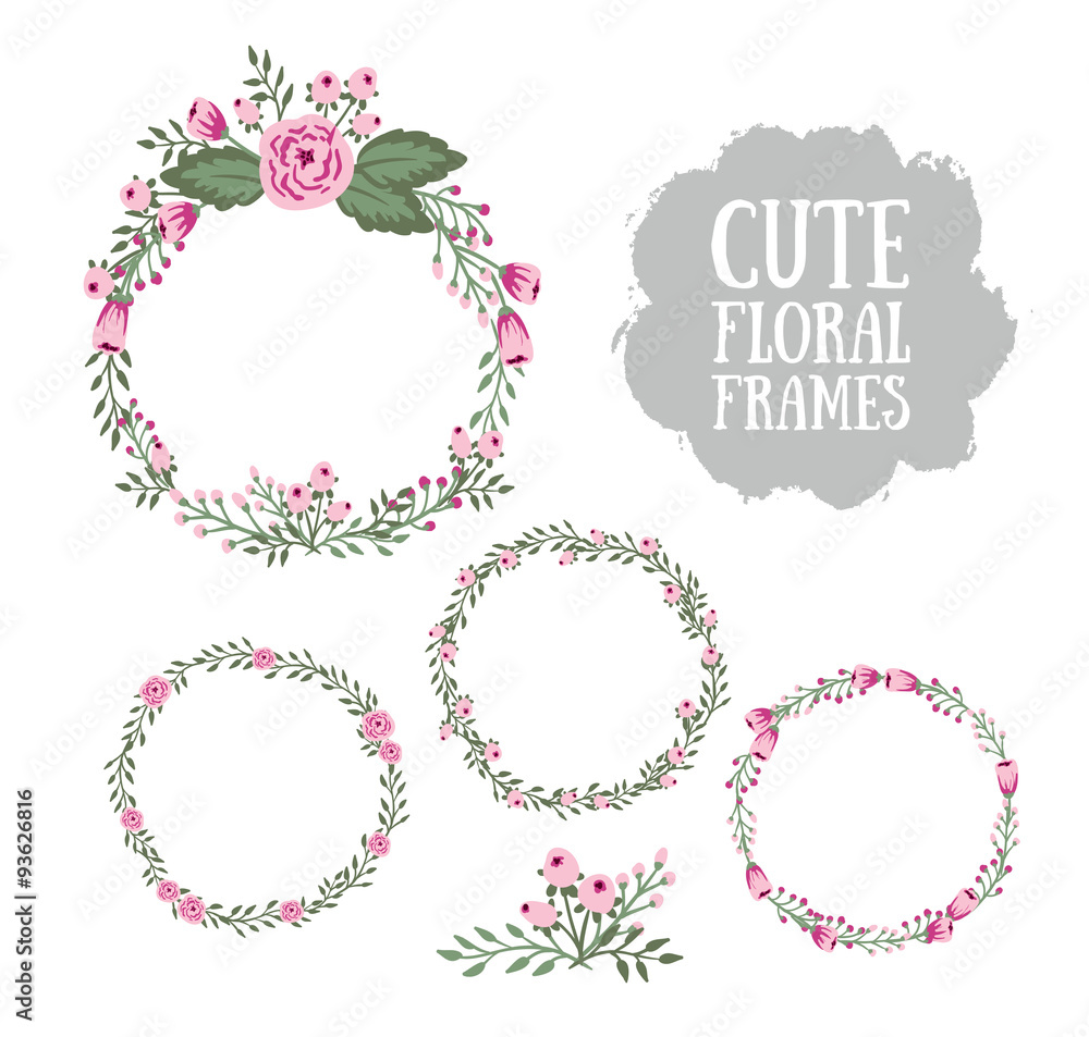 Floral Frame Collection. Set of cute retro flowers arranged in a shape of the wreath. Perfect for wedding invitations and birthday cards. Floral Frame Collection. Set of cute retro flowers arranged in a shape of the wreath. Perfect for wedding invitations and birthday cards.