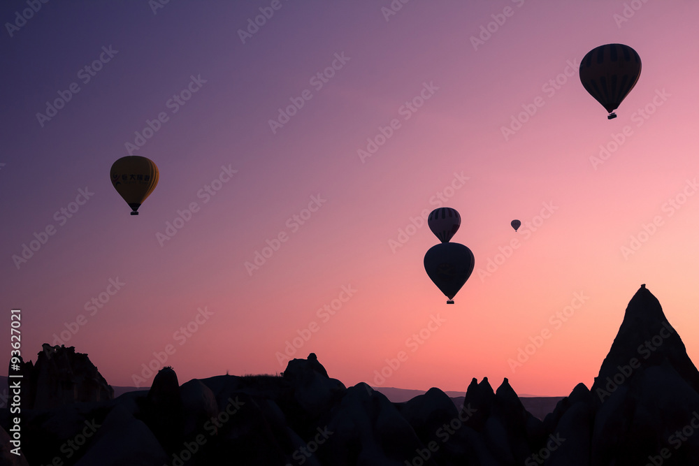 Hot air balloons in Cappadocia, Turkey, at sunrise