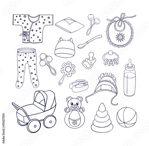  things and toys for babies icons set