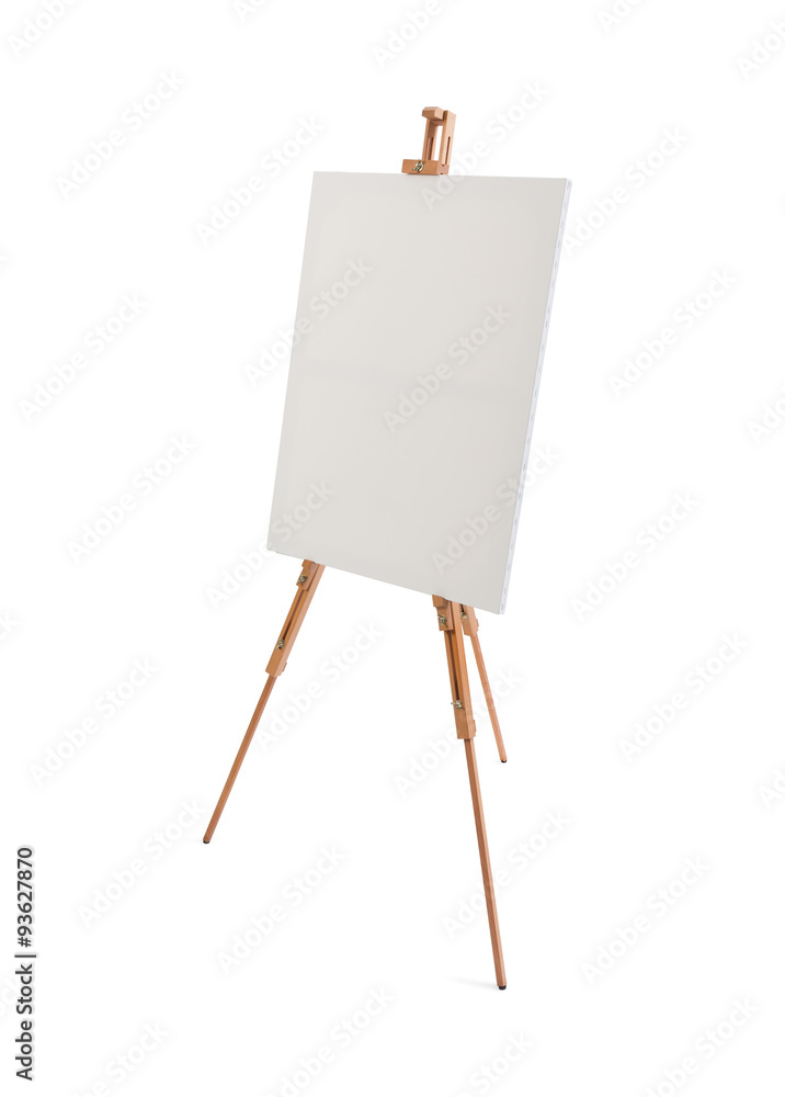 White painter canvas on wooden easel isolated on white White painter canvas on wooden easel isolated on white