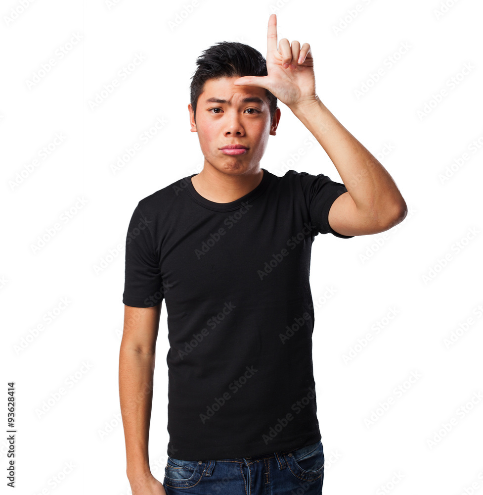 Fototapeta premium chinese man doing a looser gesture