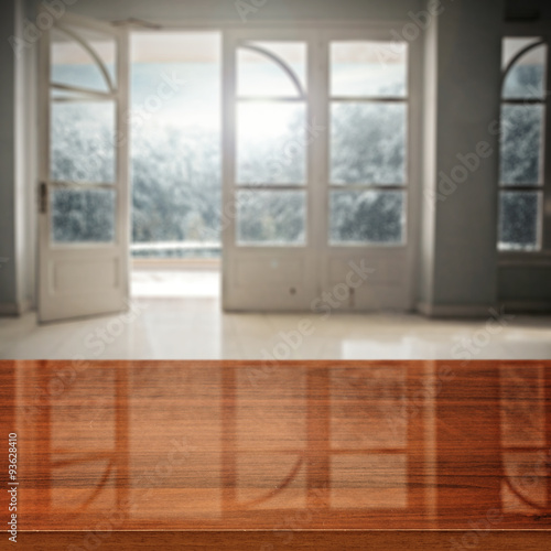 wooden desk space and window 