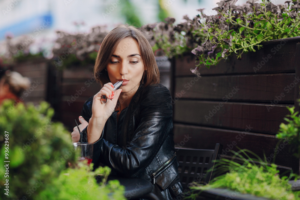 beautiful glamorous brunette smoke electronic cigarette beautiful glamorous brunette smoke electronic cigarette