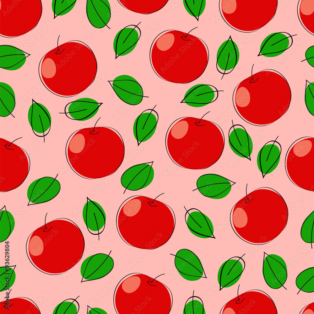 Apples. Seamless background. A primitive style.