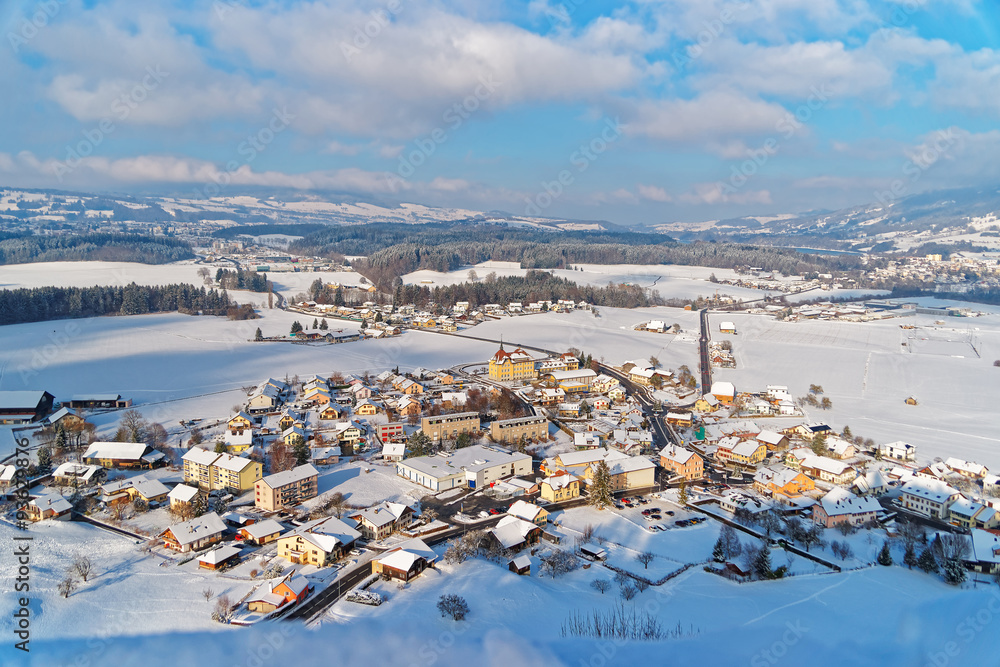 Beautiful landscape of Gruyeres in winter