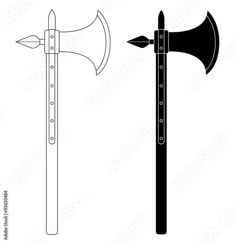 Medieval battle ax. Contour. Black