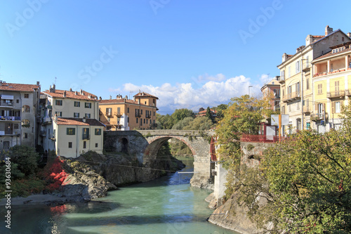 Dora Baltea River and Ivrea cityscape in Piedmont  Italy