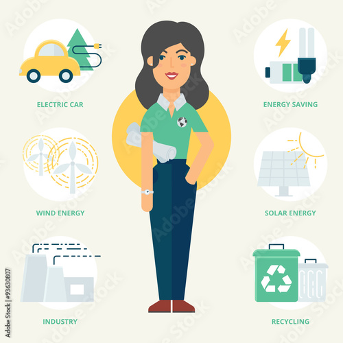 Profession: Ecologist. Vector illustration, flat style