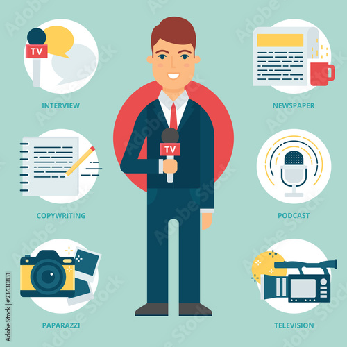 Profession: TV reporter, Journalist. Vector illustration, flat s