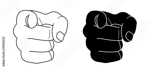 Fists with pointing finger. Contour