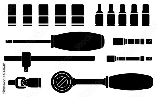 Ratchet and socket set. Black