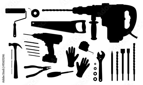 Construction tools silhouettes set