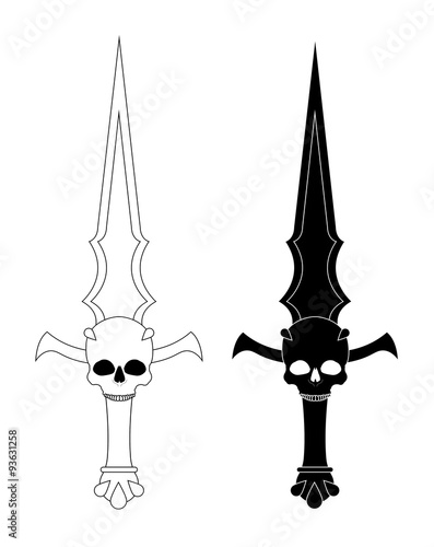 Ritual dagger. Sharp blade with skull. Contour
