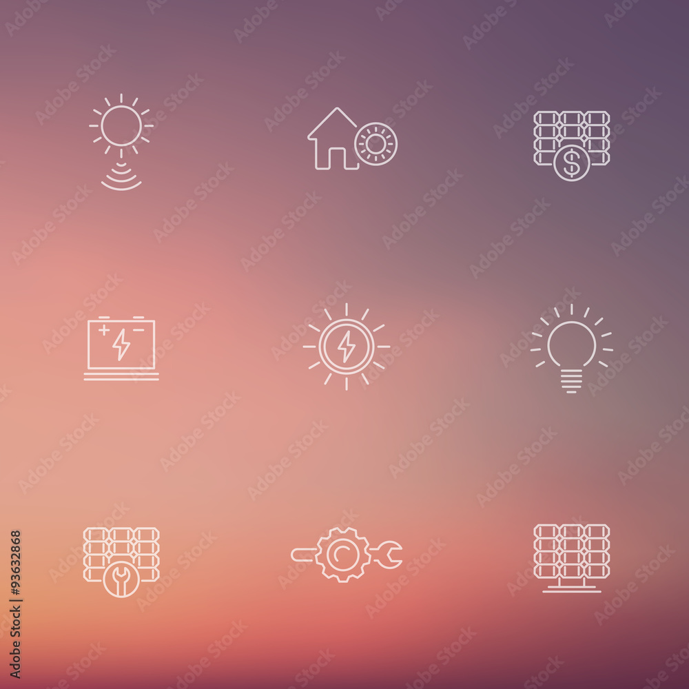 Solar energy, solar panels, plant, line transparent icons, vector illustration Solar energy, solar panels, plant, line transparent icons, vector illustration