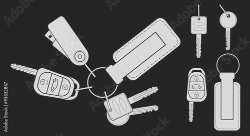 Set of realistic keys. Chalk on blackboard