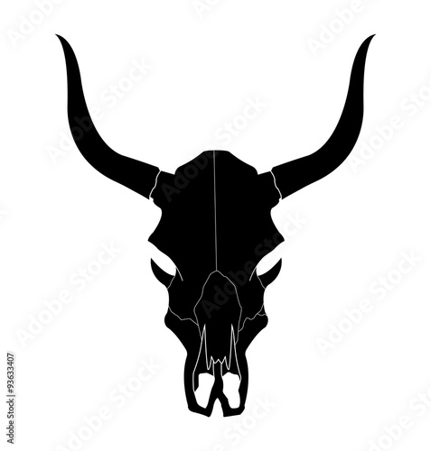 Wild west cow skull with horns. Black
