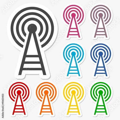 Transmitter tower icons stickers set