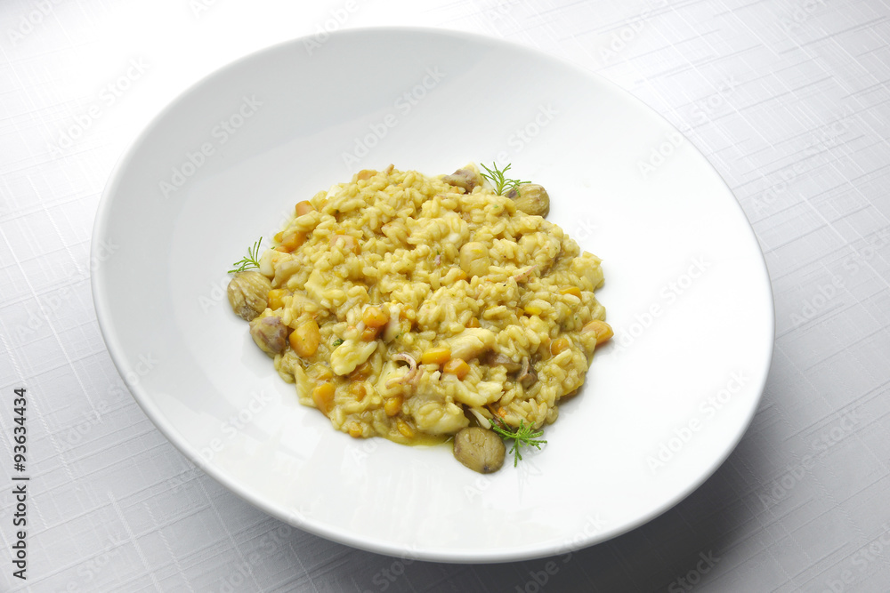 Risotto with sea delicacies pumpkin and chestnuts Risotto with sea delicacies pumpkin and chestnuts