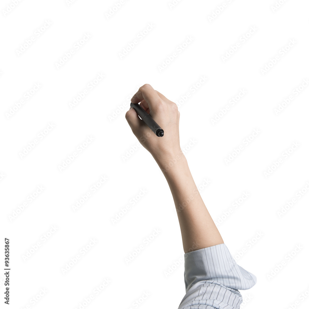 Woman hand holding pen writing front view Woman hand holding pen writing front view
