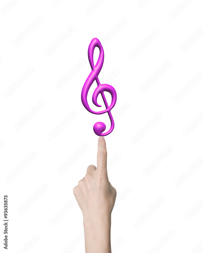 Fototapeta premium Human hand forefinger touching music note