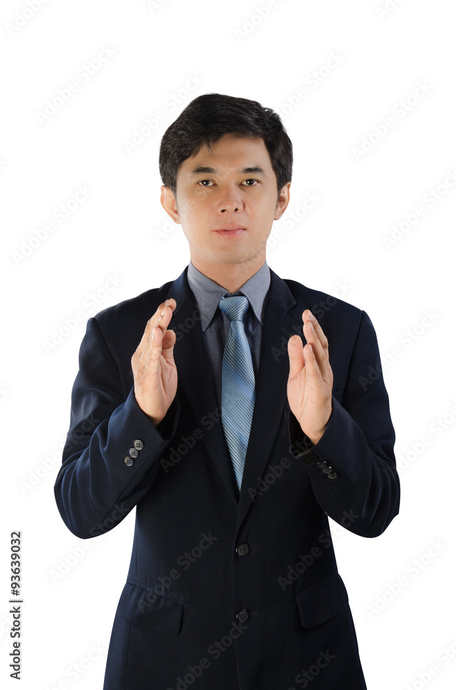 Business man pretend to holding something
