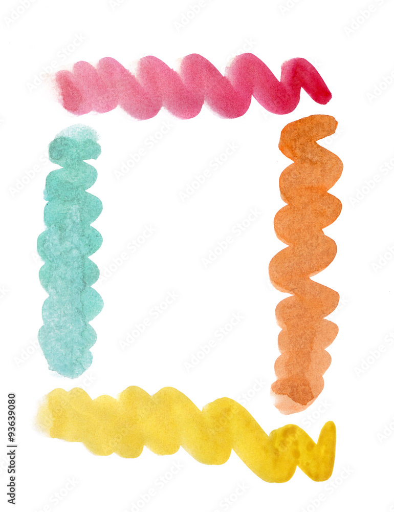 Obraz premium Wavy lines of different colors, arranged in a frame hand-painted watercolor