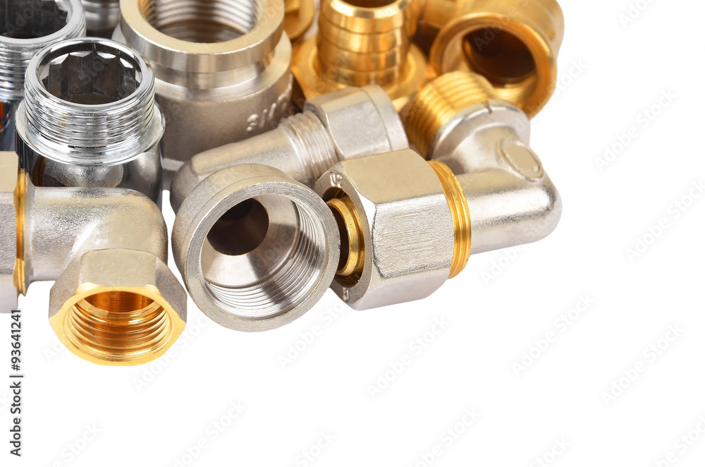 Plumbing fitting and tubulure, isolated on white background    .