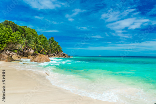 Anse Patates - tropical beach on island La Digue  Seychelles