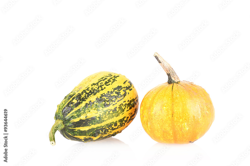 Decorative pumpkins isolated on white background