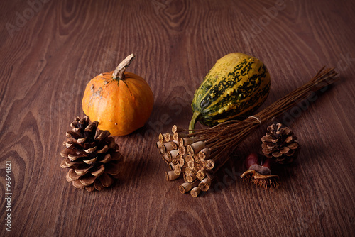 Autumn concept on wooden background