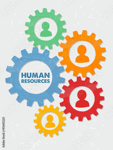 human resources and person signs in grunge flat design gears
