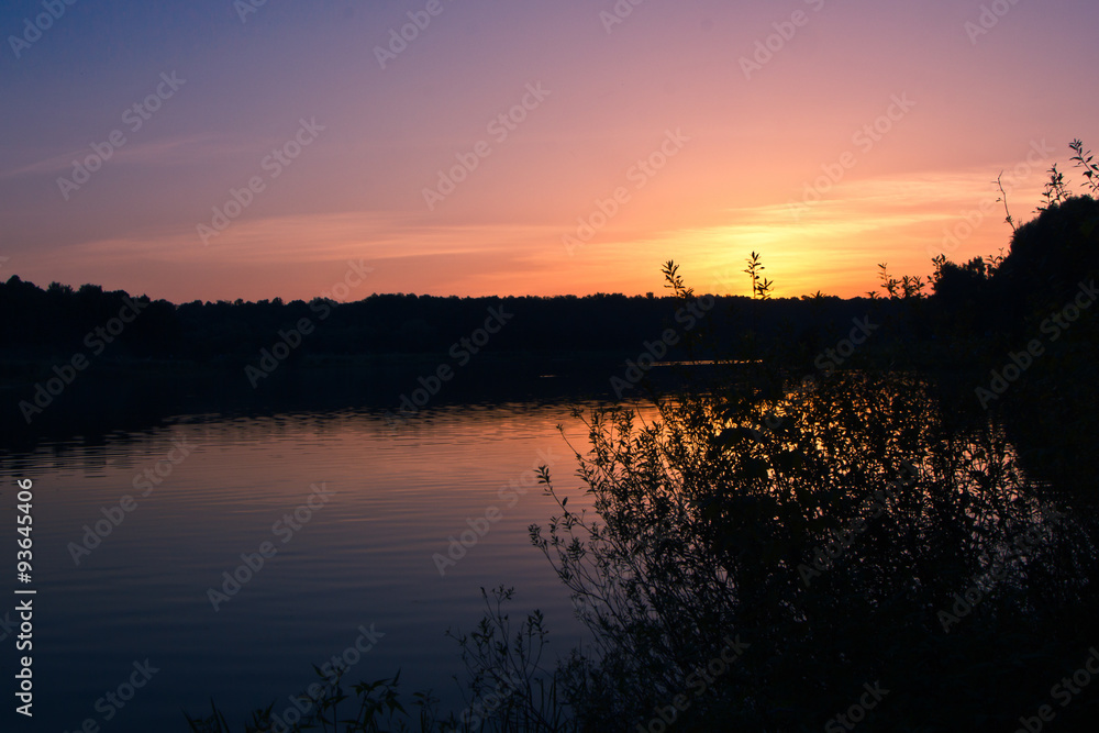 Beautiful Lake With Colorful Sunset Sky Beautiful Lake With Colorful Sunset Sky