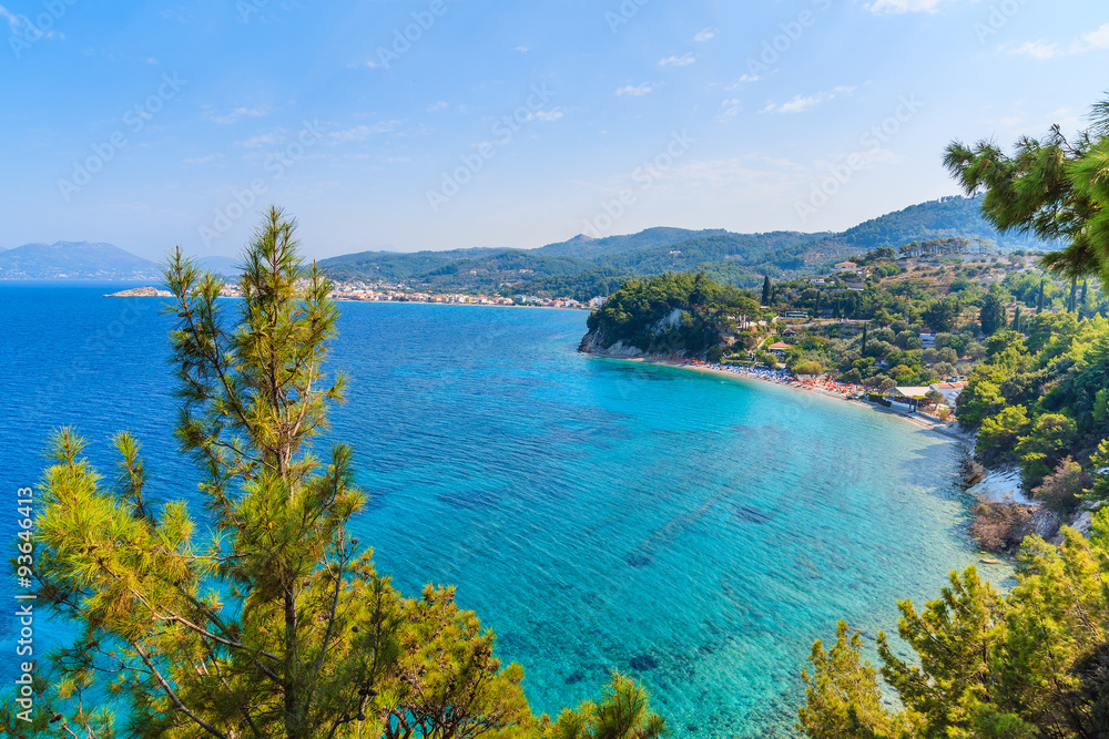 A view of Tsamadou bay with turquoise sea water, Samos island, Greece