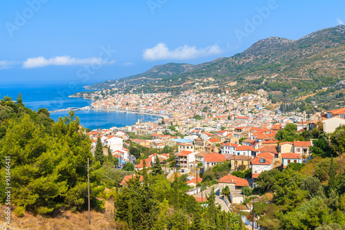 A view of Samos town which is located in beautiful bay on coast of Samos island  Greece