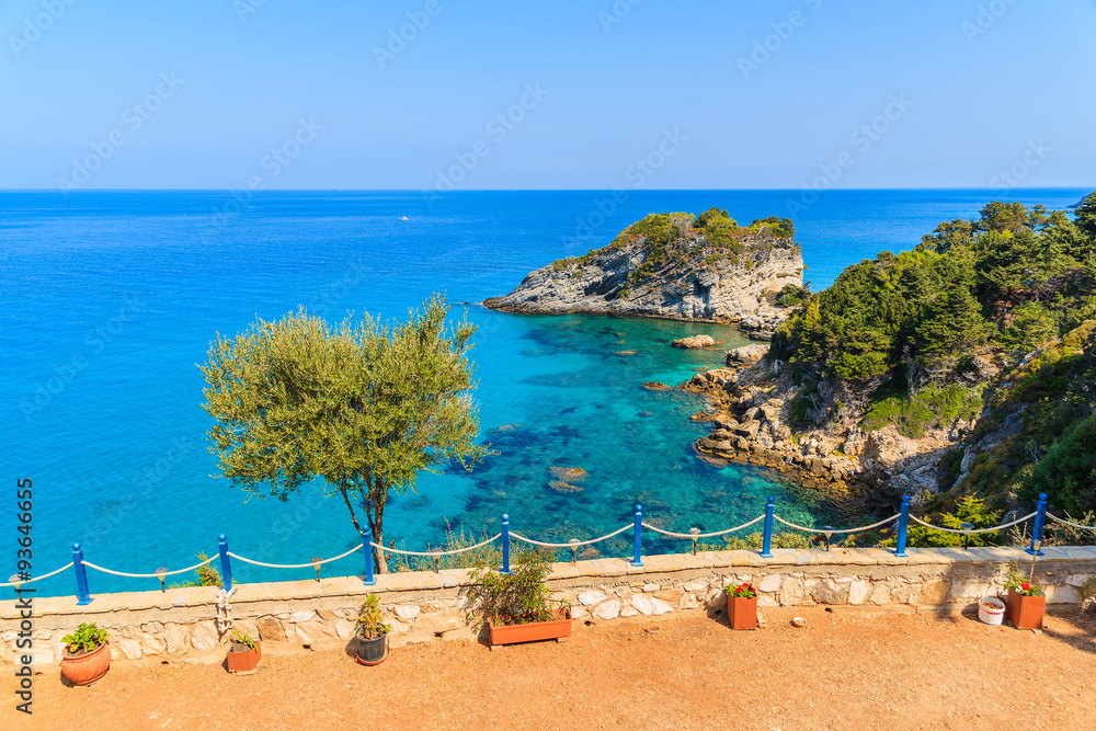 View of endless blue sea on coast of Samos island, Greece