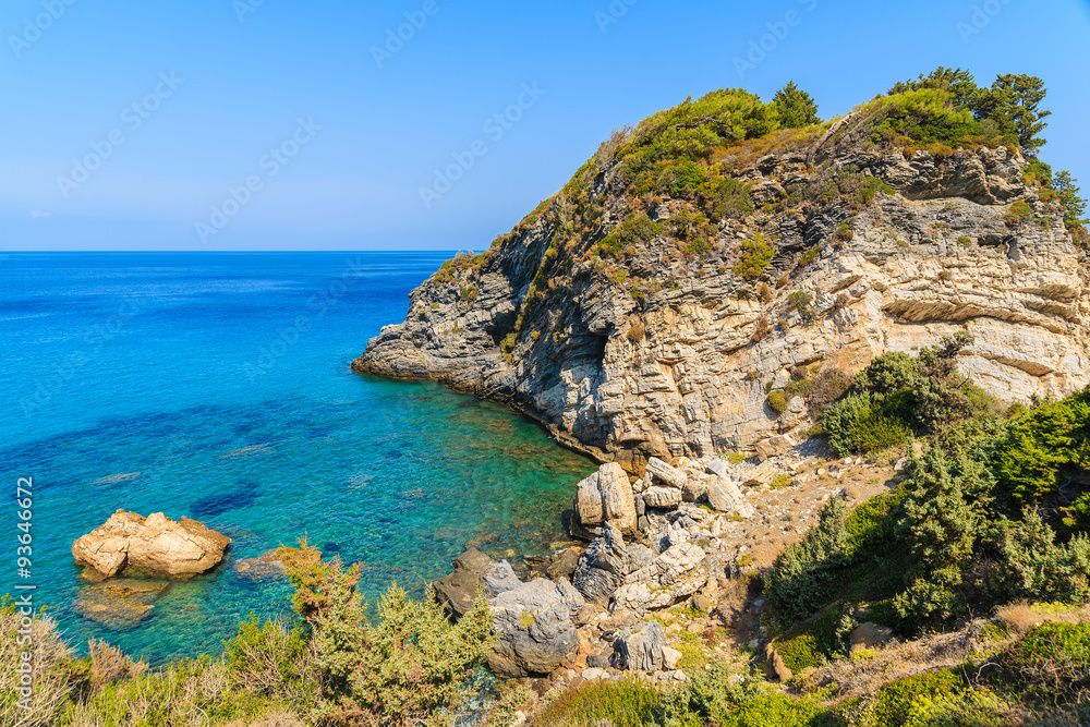Sea bay with crystal clear water on coast of Samos island, Greece