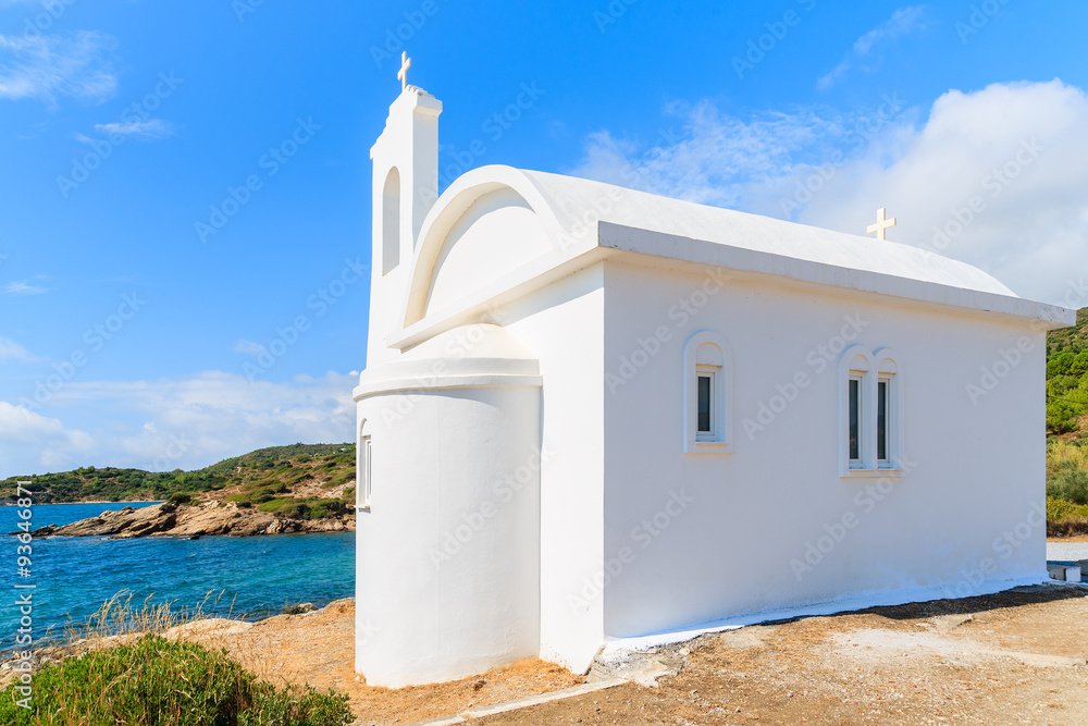 White Greek church on coast of Samos island, Greece