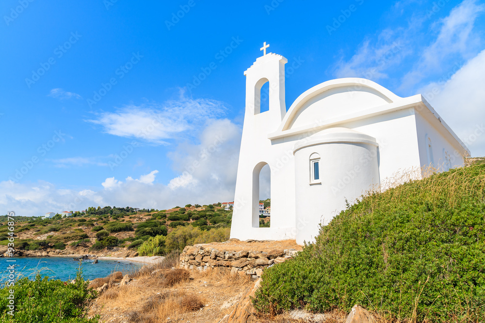 White Greek church on coast of Samos island, Greece