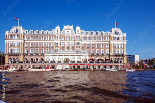 Building of Amstel Hotel from Canal, Amsterdam