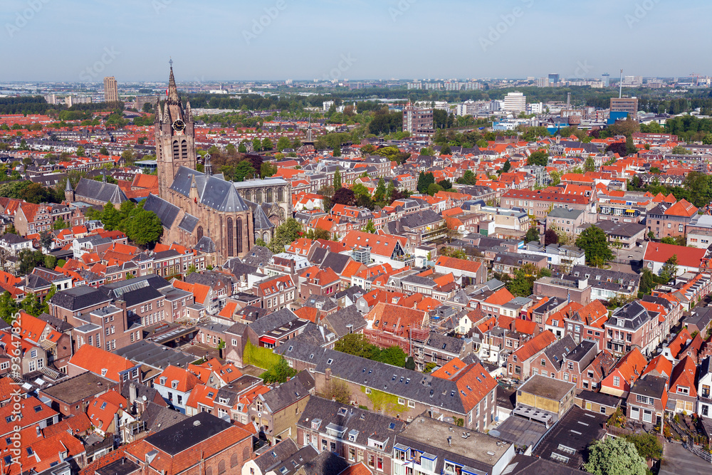 Obraz premium Aerial View of Old City, Delft, Holland
