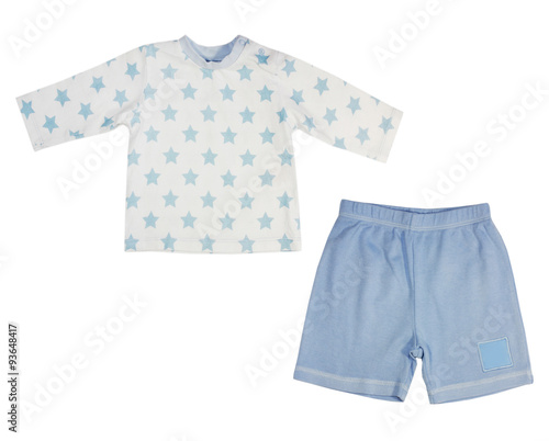 Baby blue clothes set isolated. © nys